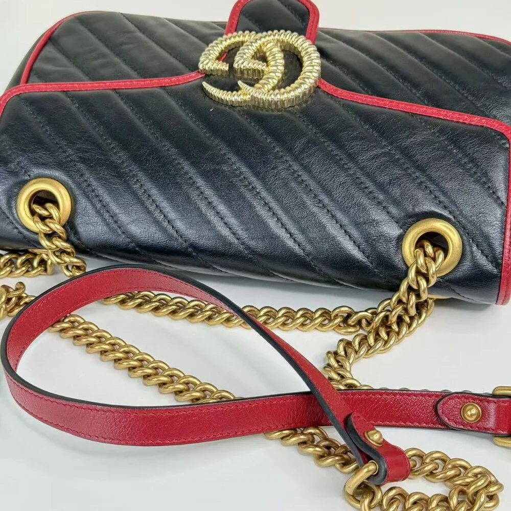 Gucci Black Leather Medium Marmont Flap Shoulder Bag - Picture 7 of 8